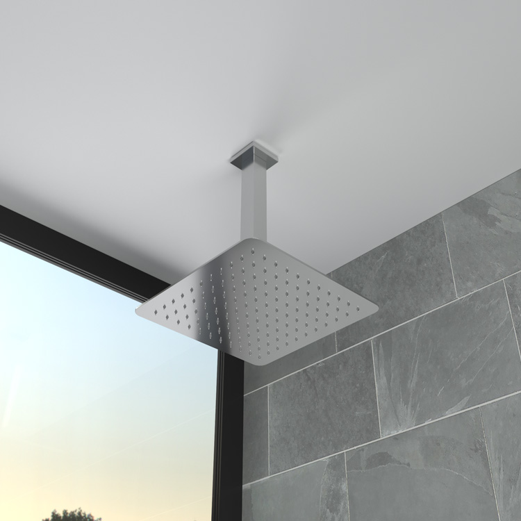 Rociador para ducha de forma rectangular con brazo al techo fabricado de  latón con acabado cromado